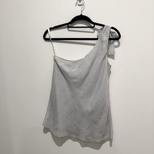 Club Monaco top, one shoulder, metallic, some discolouration